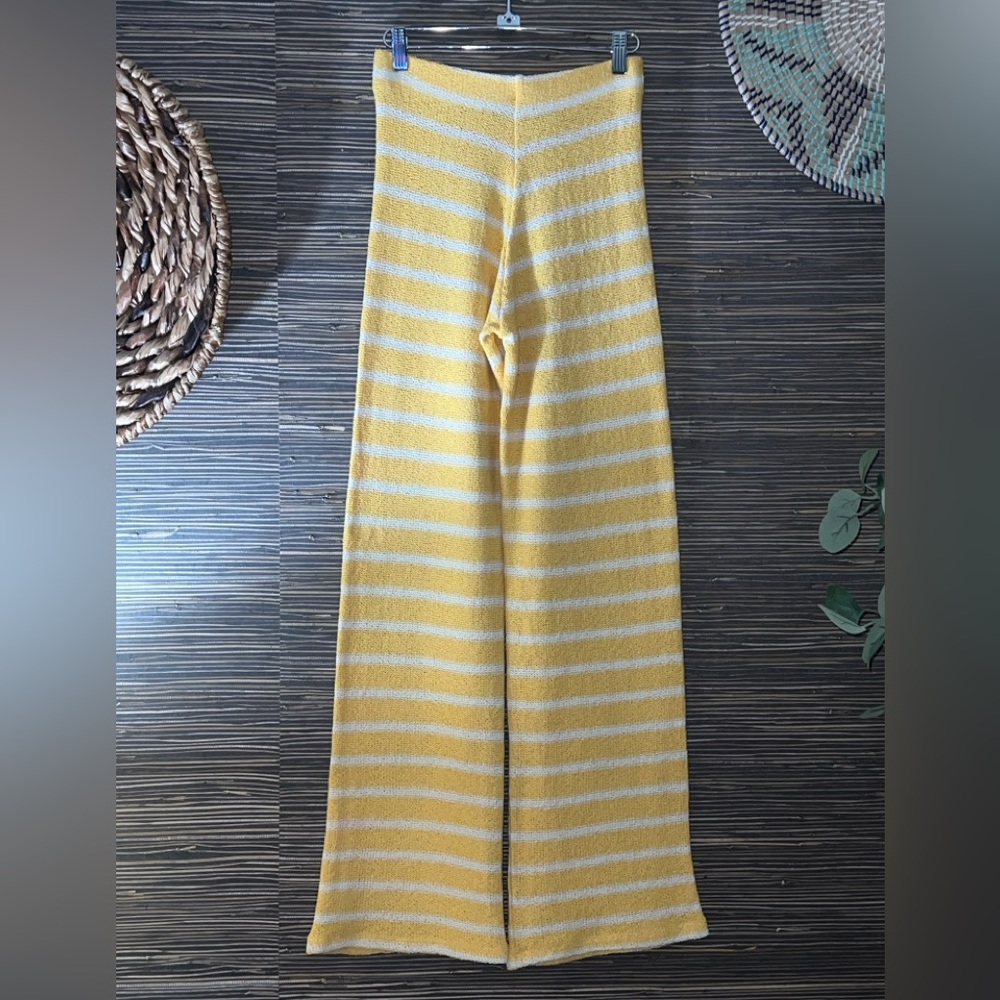 Zara | Knit Pant High Waisted Flare Leg Yellow Striped Elastic Waistband Small - Picture 5 of 12